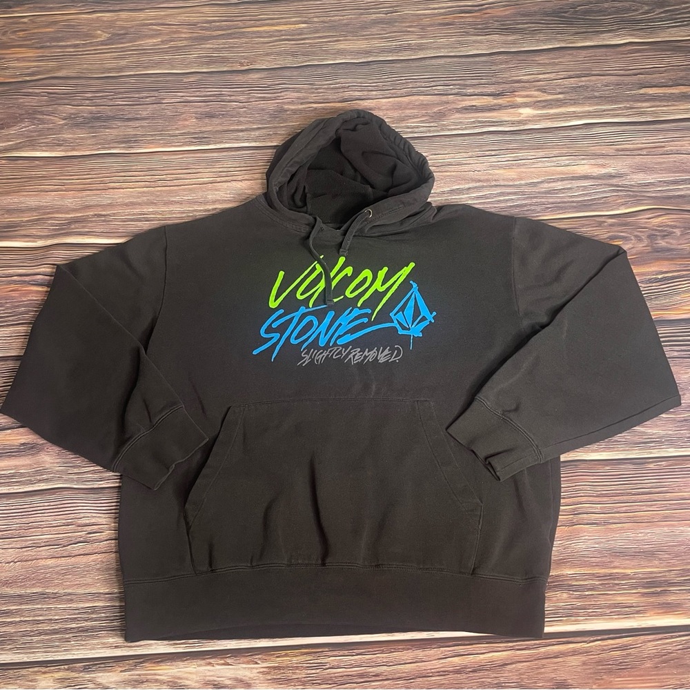 Volcom Stone Hoodie Black Graphic Pullover Sweatshirt Skater Men’s Size Large
